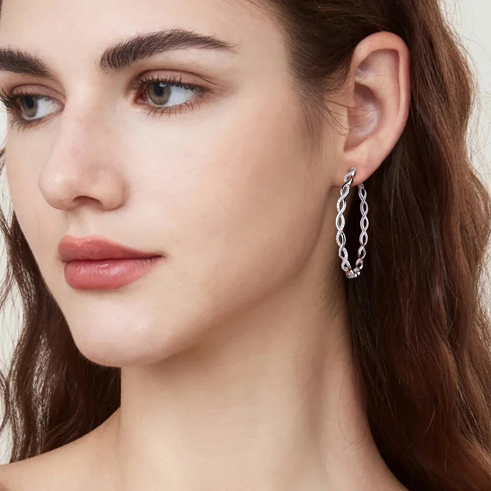 Moissanite 925 Sterling Silver Twisted Infinity Hoop Stud Earrings For Women