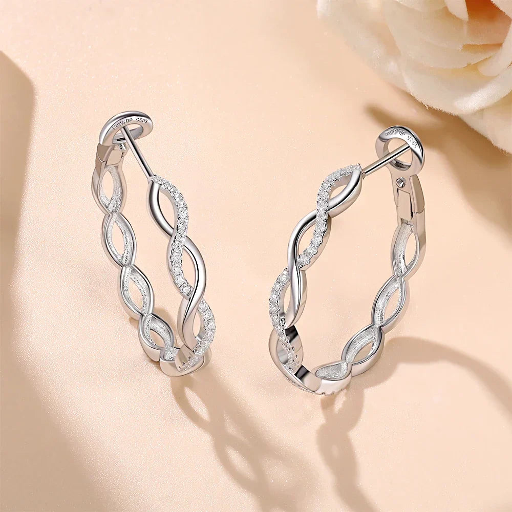 Moissanite 925 Sterling Silver Twisted Infinity Hoop Stud Earrings For Women