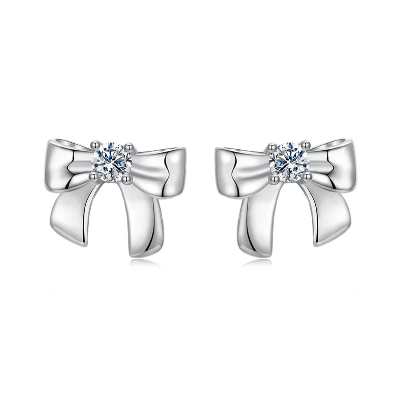 Moissanite Bowknot Stud Earrings S925 Silver Clip-On Wedding Engagement Gift