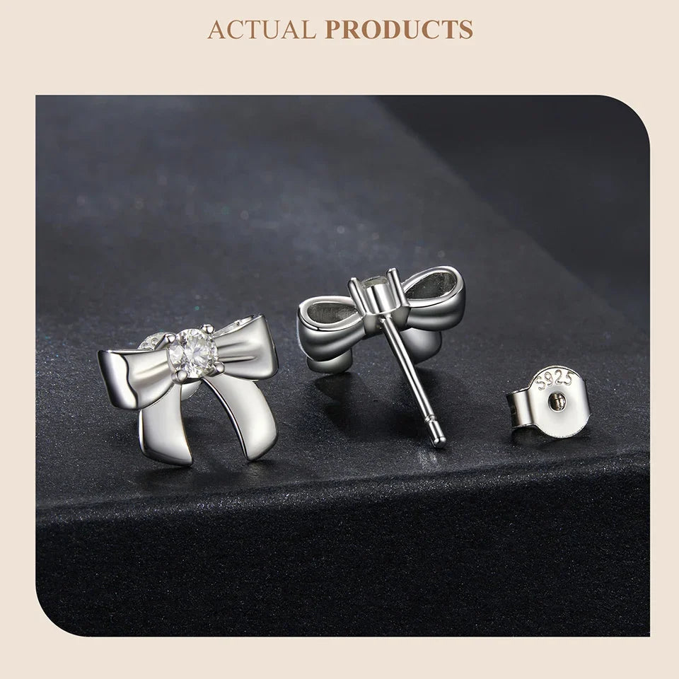 Moissanite Bowknot Stud Earrings S925 Silver Clip-On Wedding Engagement Gift