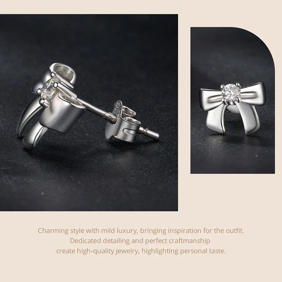 Moissanite Bowknot Stud Earrings S925 Silver Clip-On Wedding Engagement Gift