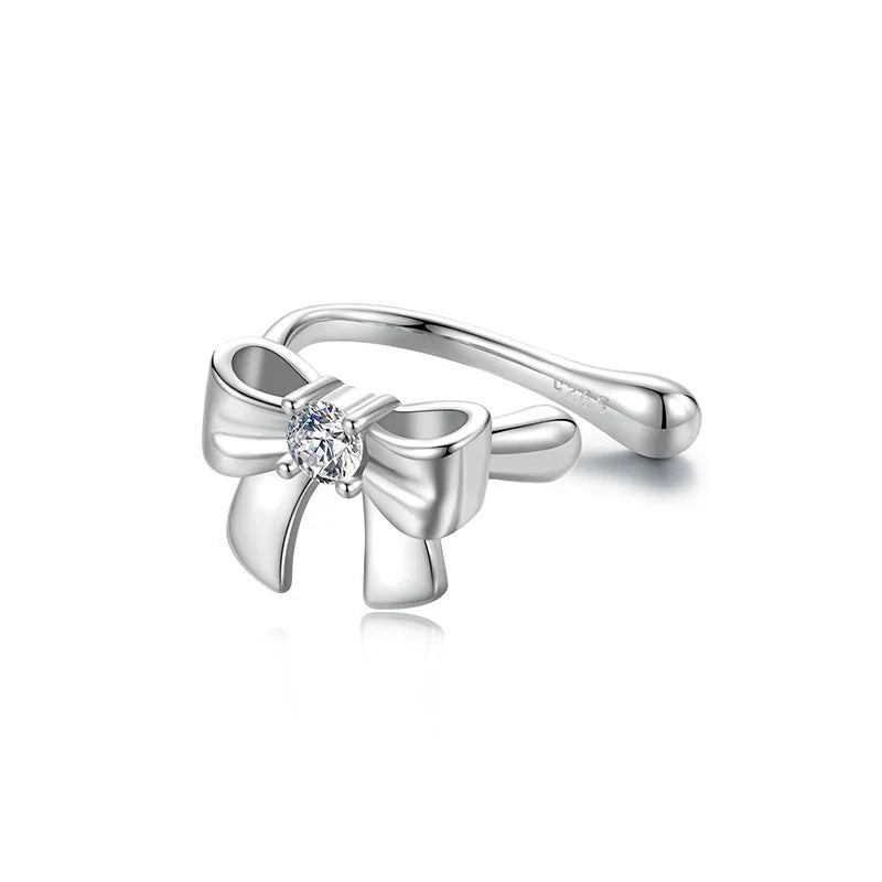 Moissanite Bowknot Stud Earrings S925 Silver Clip-On Wedding Engagement Gift
