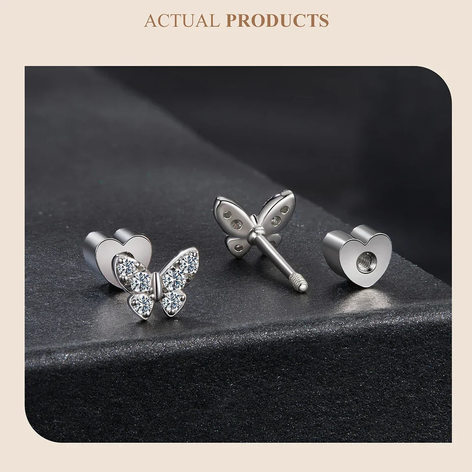 Butterfly & Clover Moissanite Stud Earrings in Sterling Silver
