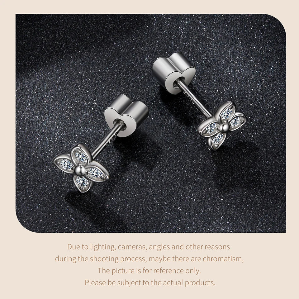 Butterfly & Clover Moissanite Stud Earrings in Sterling Silver