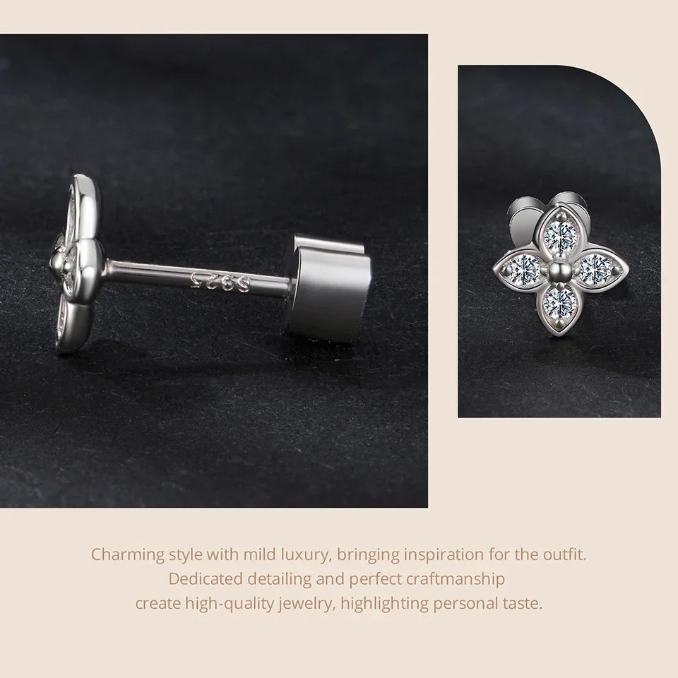 Butterfly & Clover Moissanite Stud Earrings in Sterling Silver