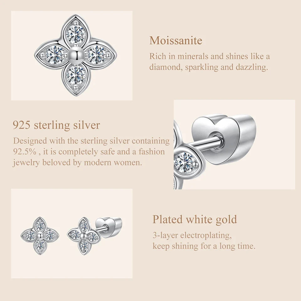 Butterfly & Clover Moissanite Stud Earrings in Sterling Silver