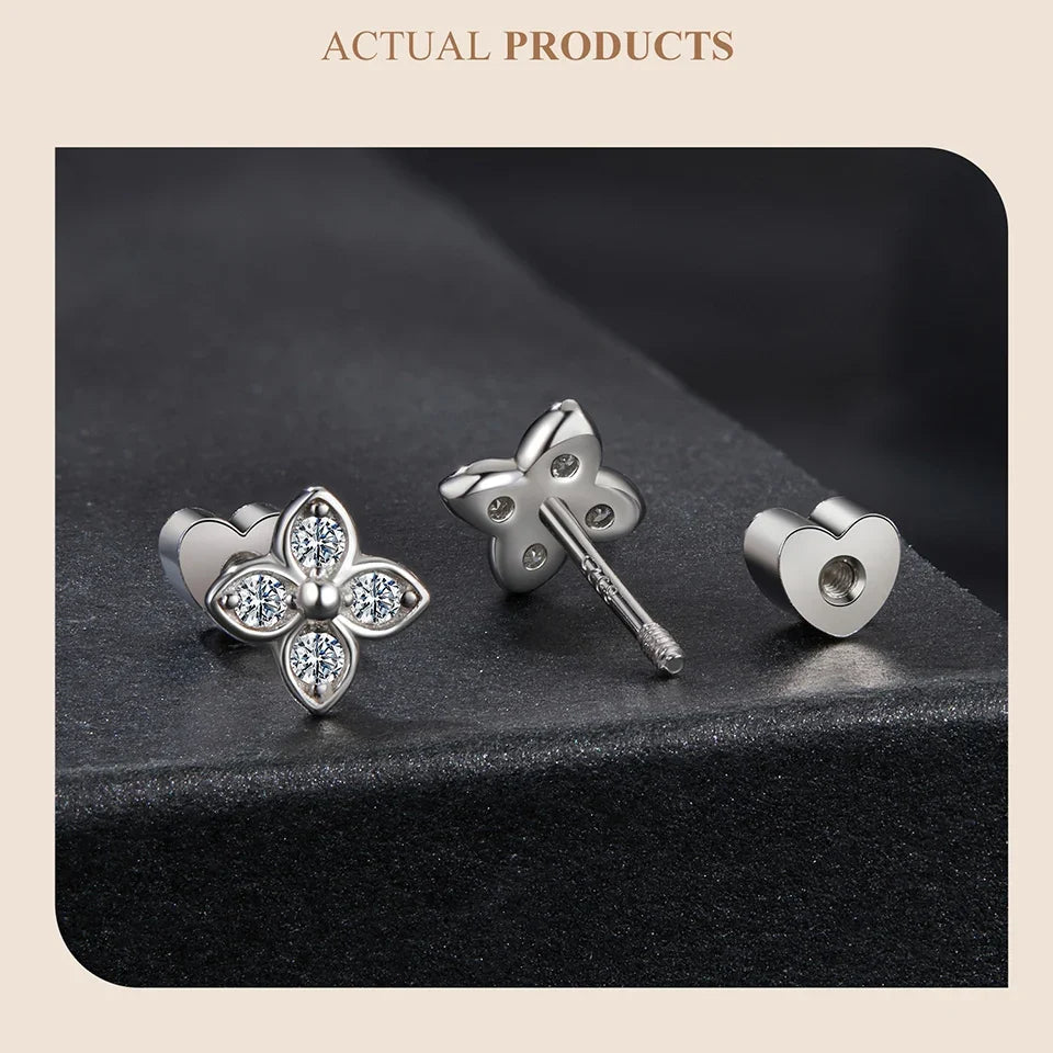 Butterfly & Clover Moissanite Stud Earrings in Sterling Silver