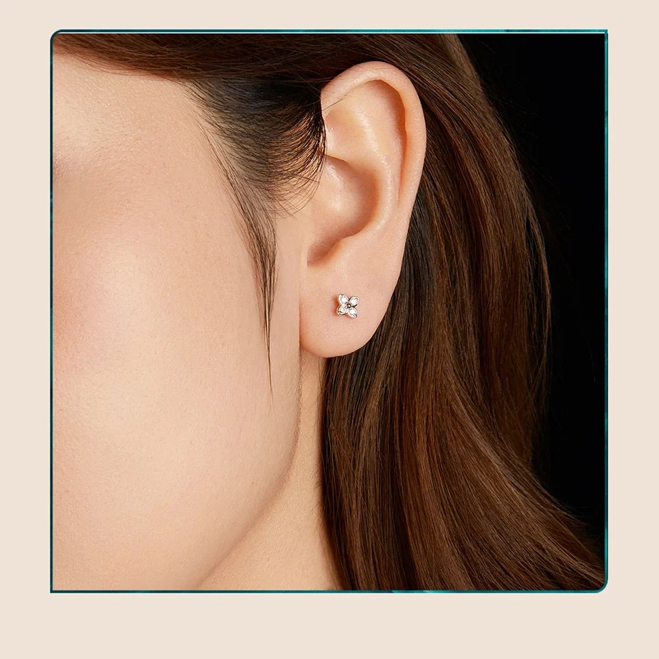 Butterfly & Clover Moissanite Stud Earrings in Sterling Silver