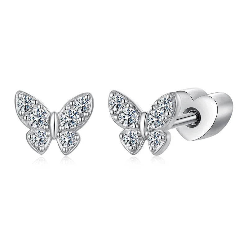 Butterfly & Clover Moissanite Stud Earrings in Sterling Silver