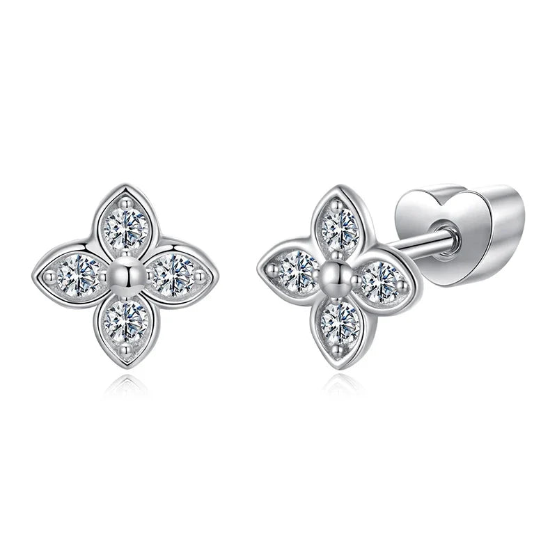 Butterfly & Clover Moissanite Stud Earrings in Sterling Silver