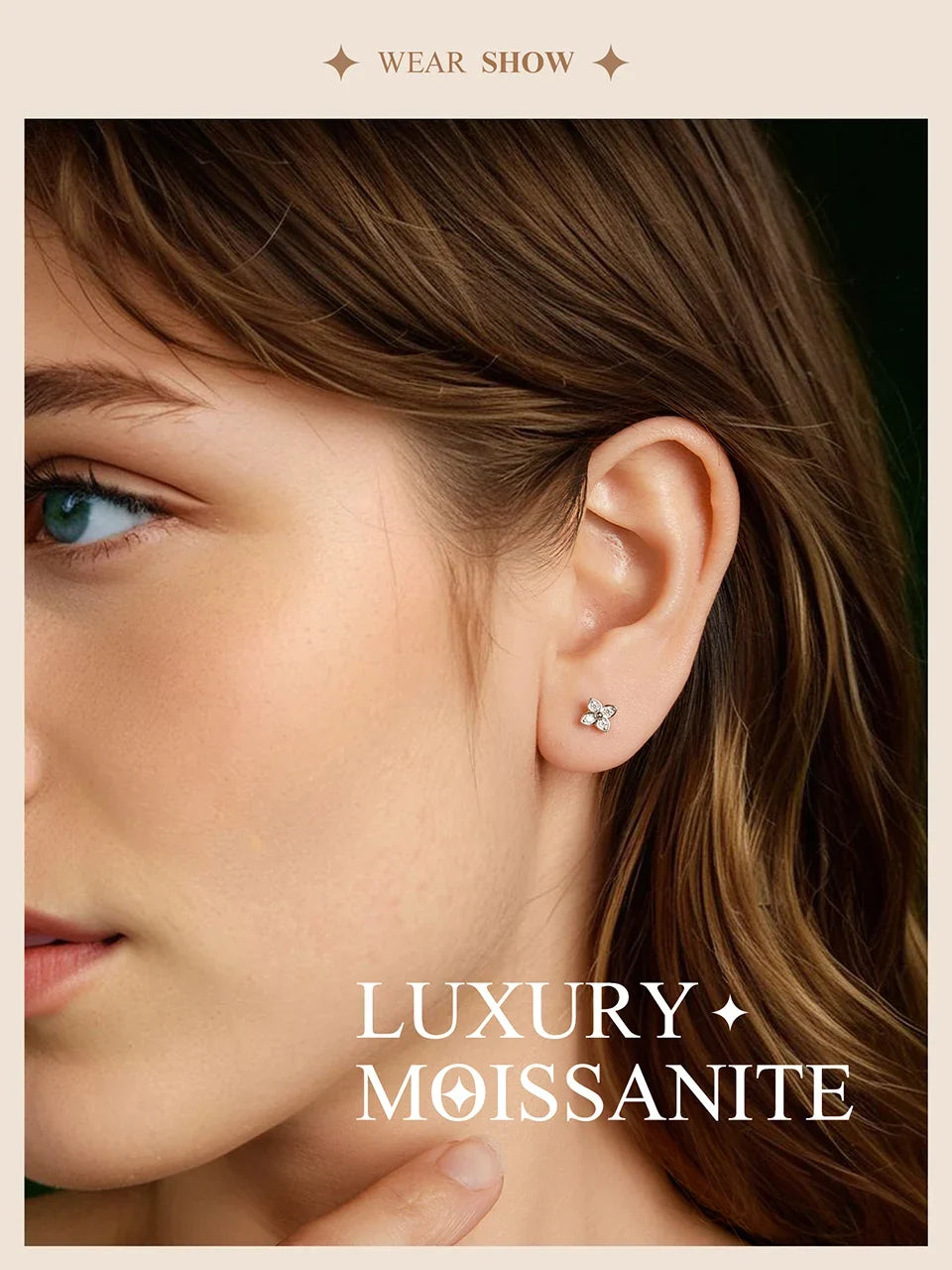 Butterfly & Clover Moissanite Stud Earrings in Sterling Silver