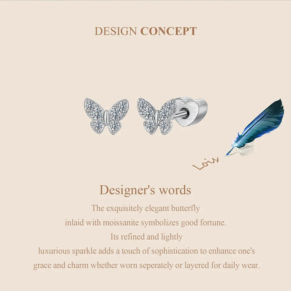 Butterfly & Clover Moissanite Stud Earrings in Sterling Silver