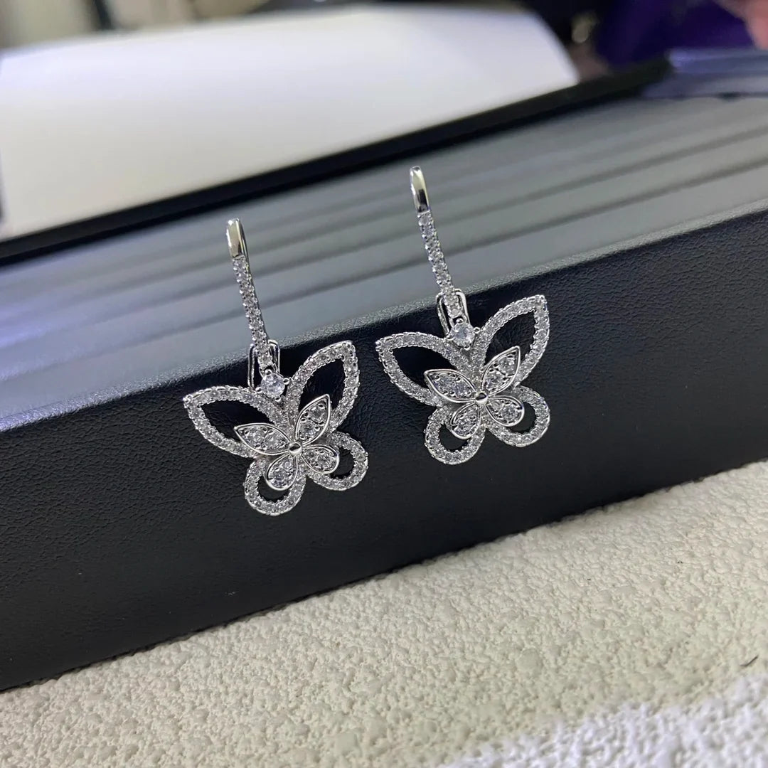 Openwork Butterfly Moissanite Drop Earrings in Silver