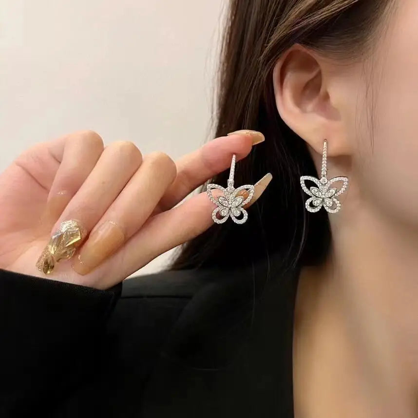 Openwork Butterfly Moissanite Drop Earrings in Silver