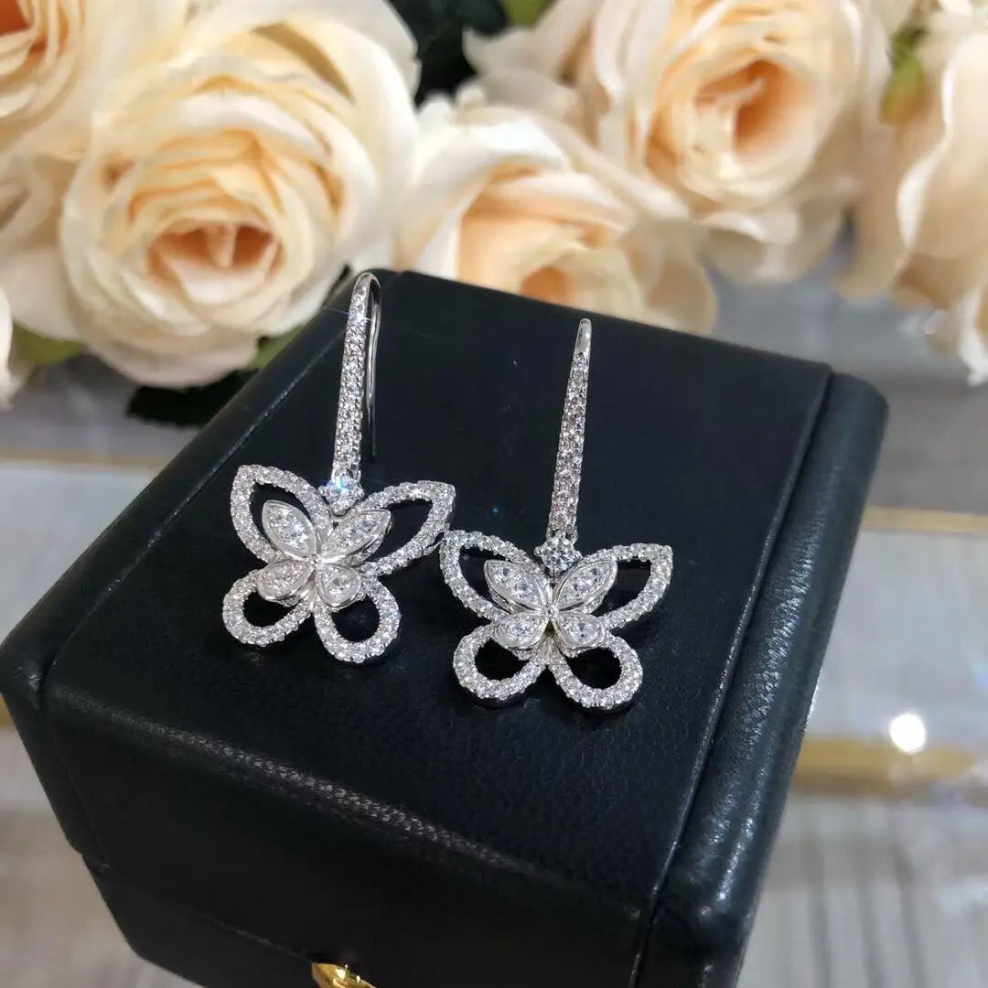 Openwork Butterfly Moissanite Drop Earrings in Silver