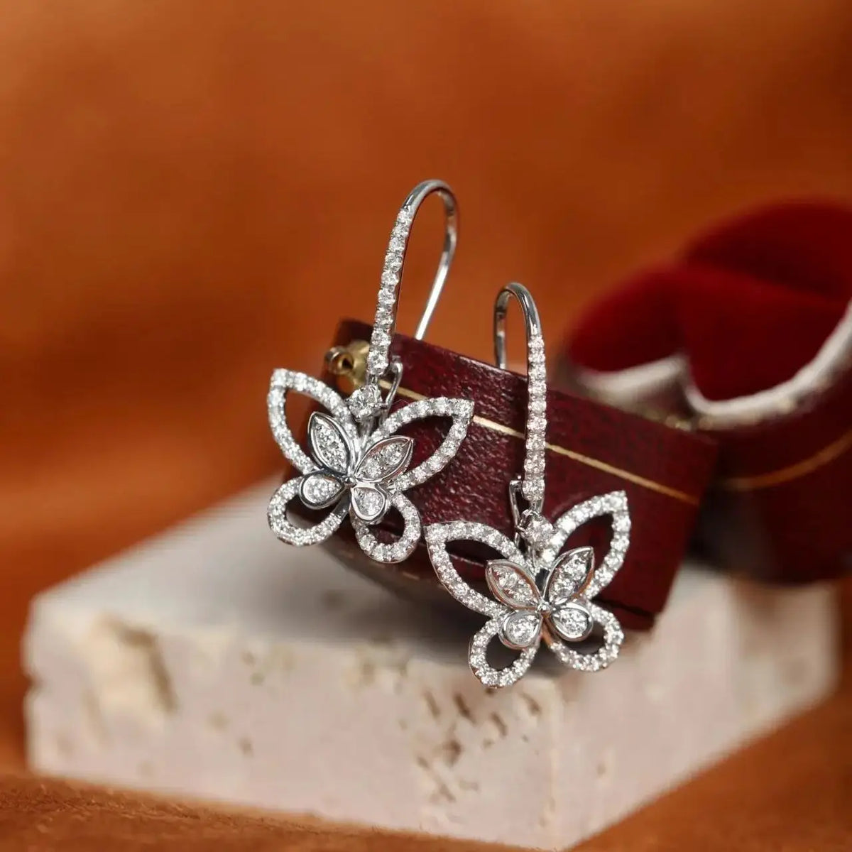 Openwork Butterfly Moissanite Drop Earrings in Silver