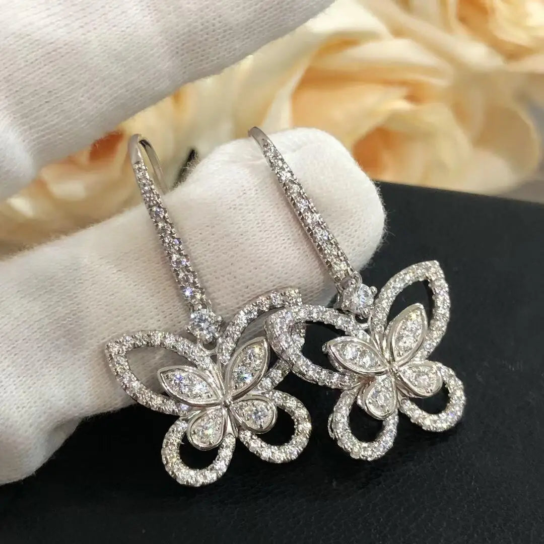 Openwork Butterfly Moissanite Drop Earrings in Silver