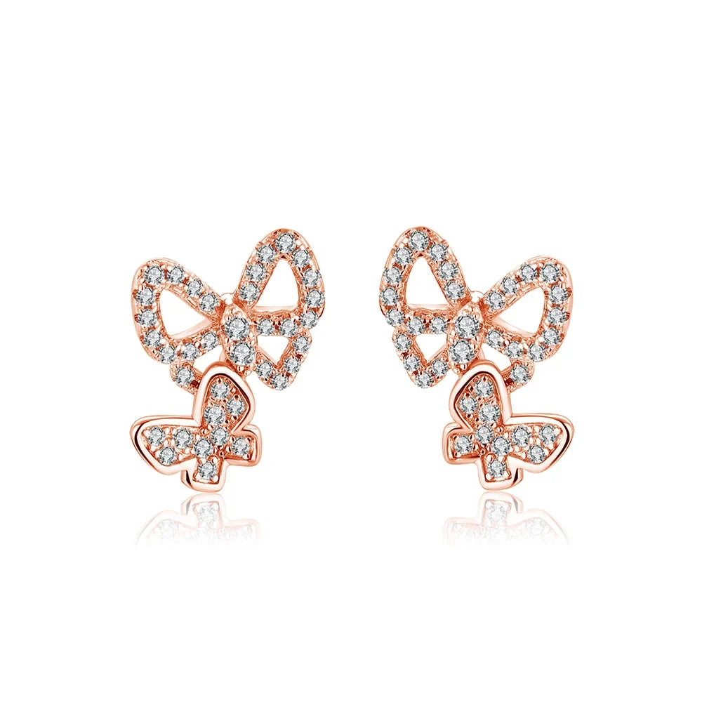 Double Butterfly Moissanite Stud Earrings in Sterling Silver