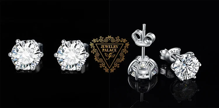 Round Moissanite Solitaire Stud Earrings in Three Metal Finishes
