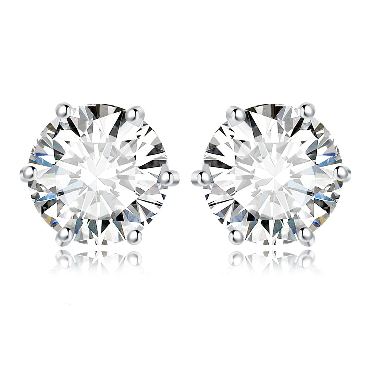 Round Moissanite Solitaire Stud Earrings in Three Metal Finishes