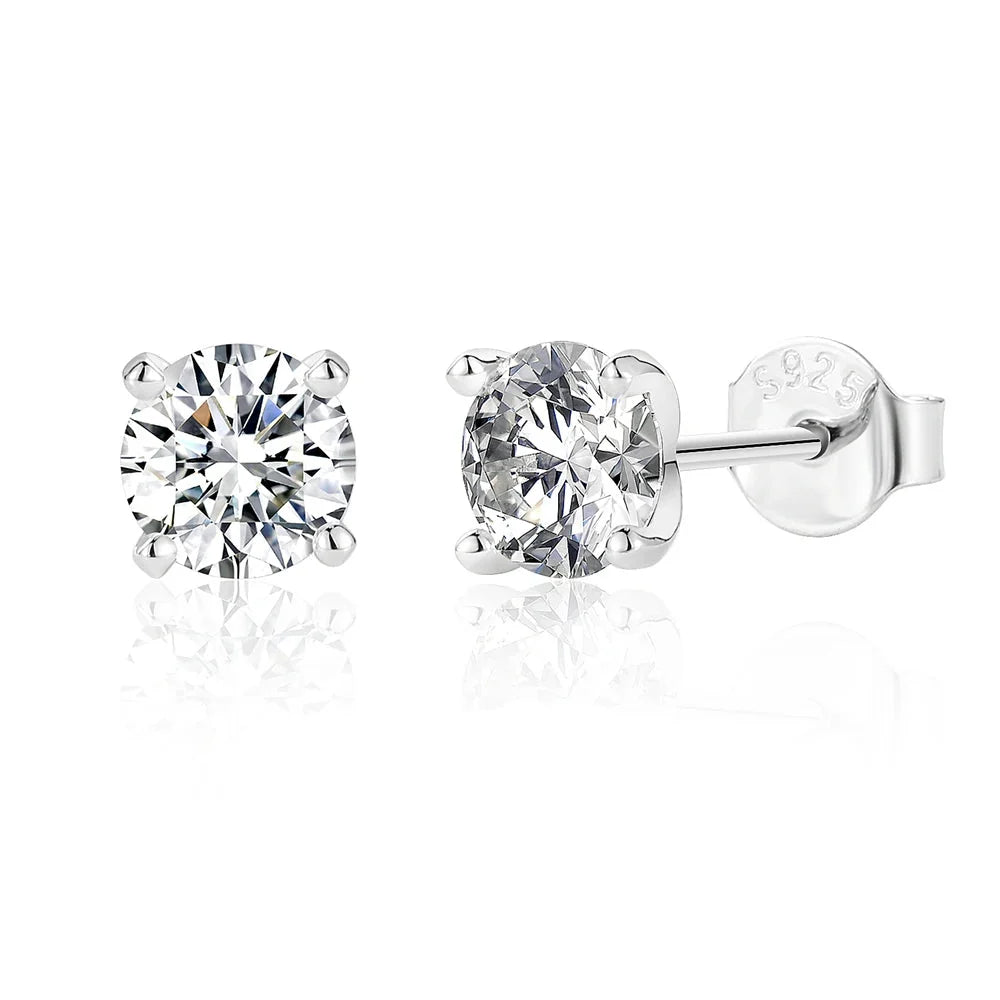 Round Moissanite Solitaire Stud Earrings in Sterling Silver
