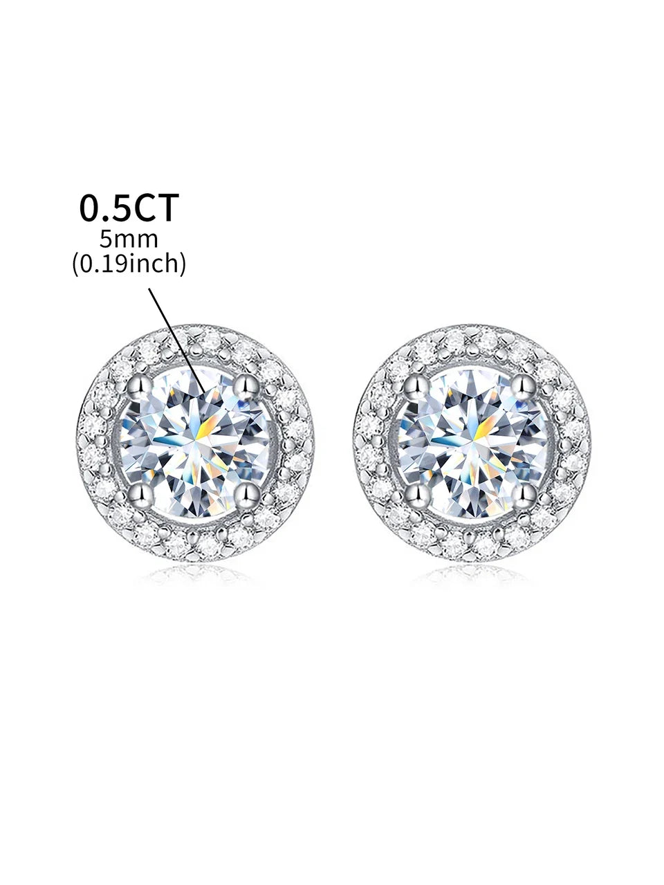 Round Halo Moissanite Stud Earrings in 925 Sterling Silver
