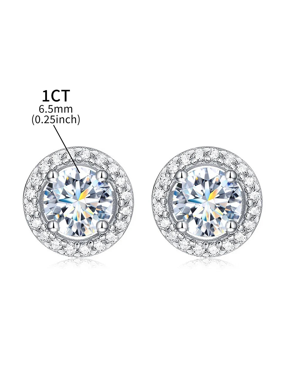 Round Halo Moissanite Stud Earrings in 925 Sterling Silver