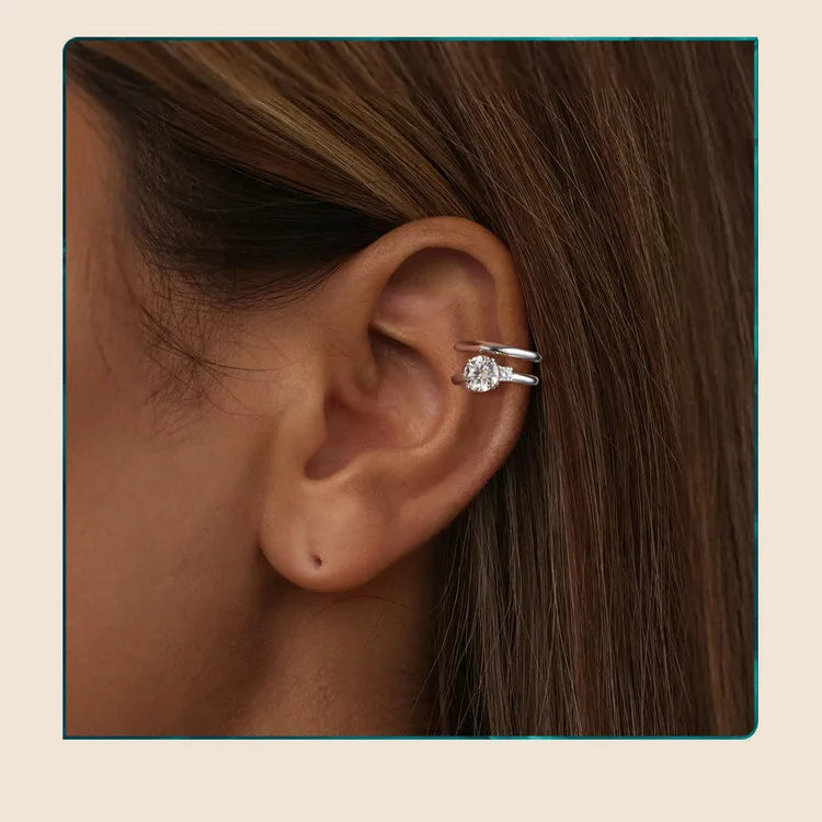 Moissanite Double Layer Clip Earring S925 Sterling Silver Mother's Day Gift