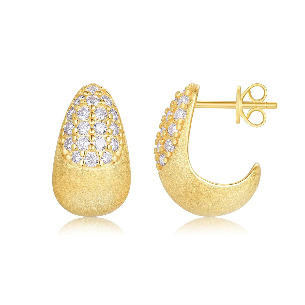 Brushed Gold-Tone Moissanite J-Hoop Earrings