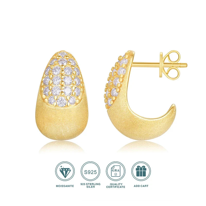 Brushed Gold-Tone Moissanite J-Hoop Earrings