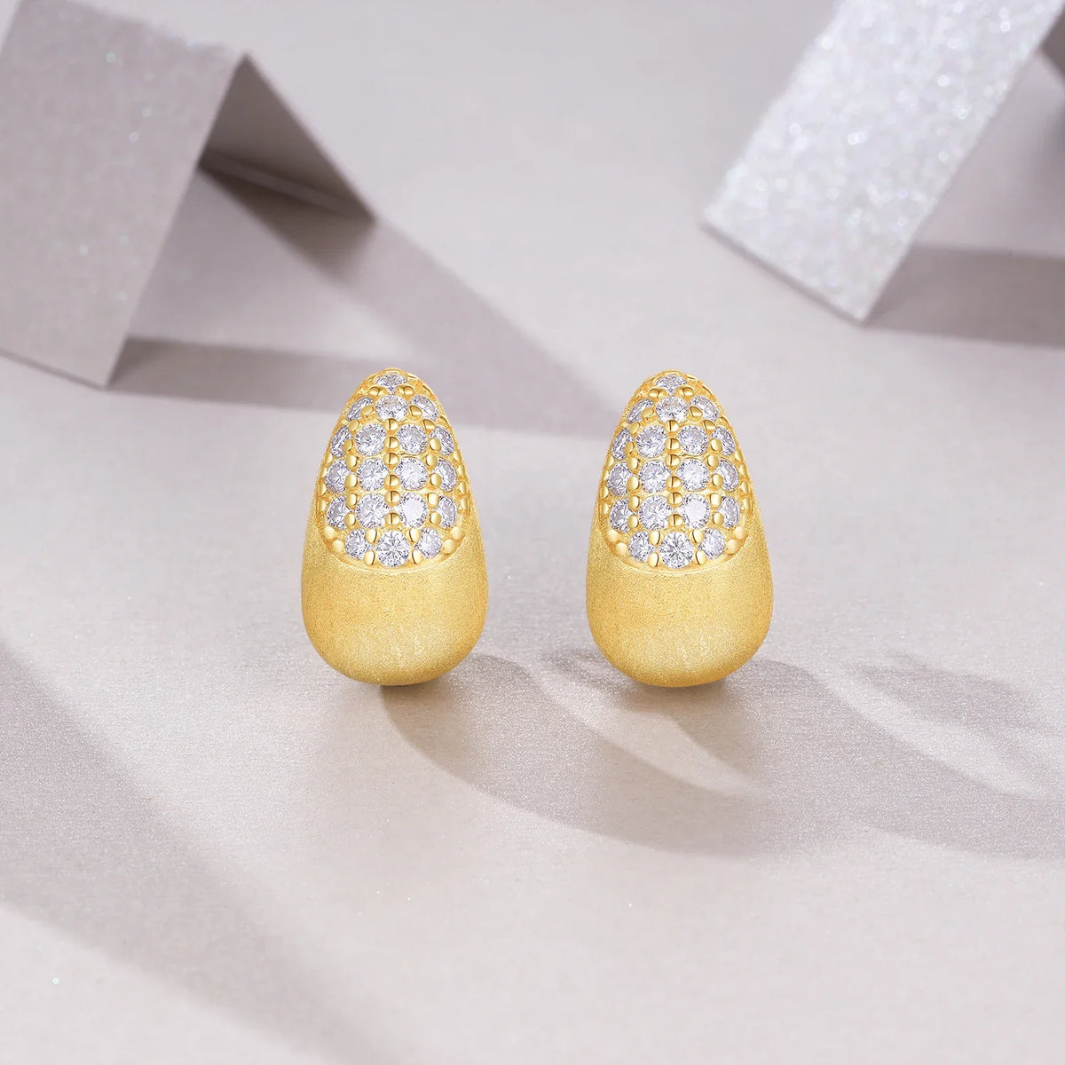 Brushed Gold-Tone Moissanite J-Hoop Earrings