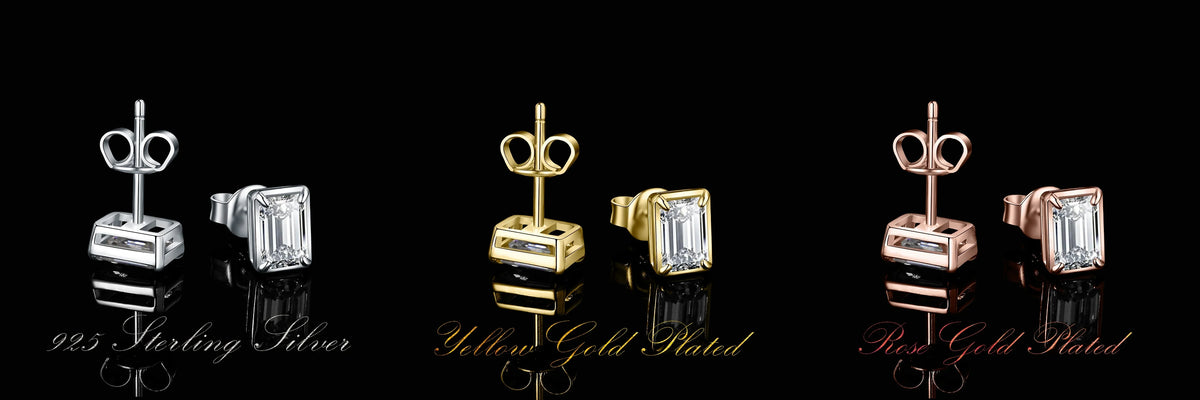 Emerald-Cut Moissanite Stud Earrings in Sterling Silver