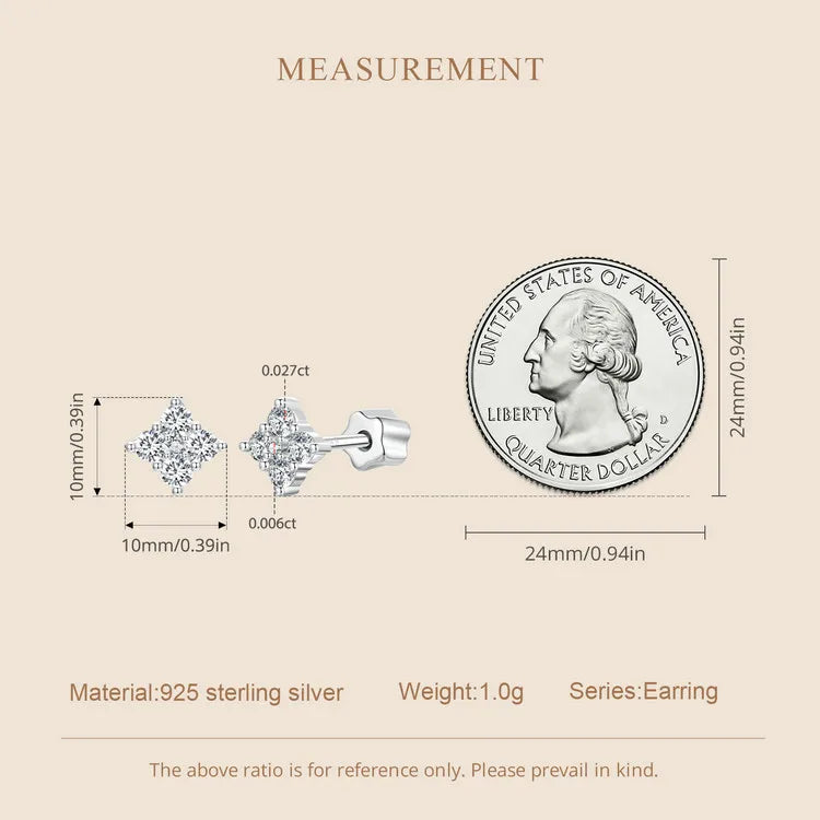 Moissanite Four-Leaf Clover Stud Earrings 925 Silver Screw Back Mom Gift