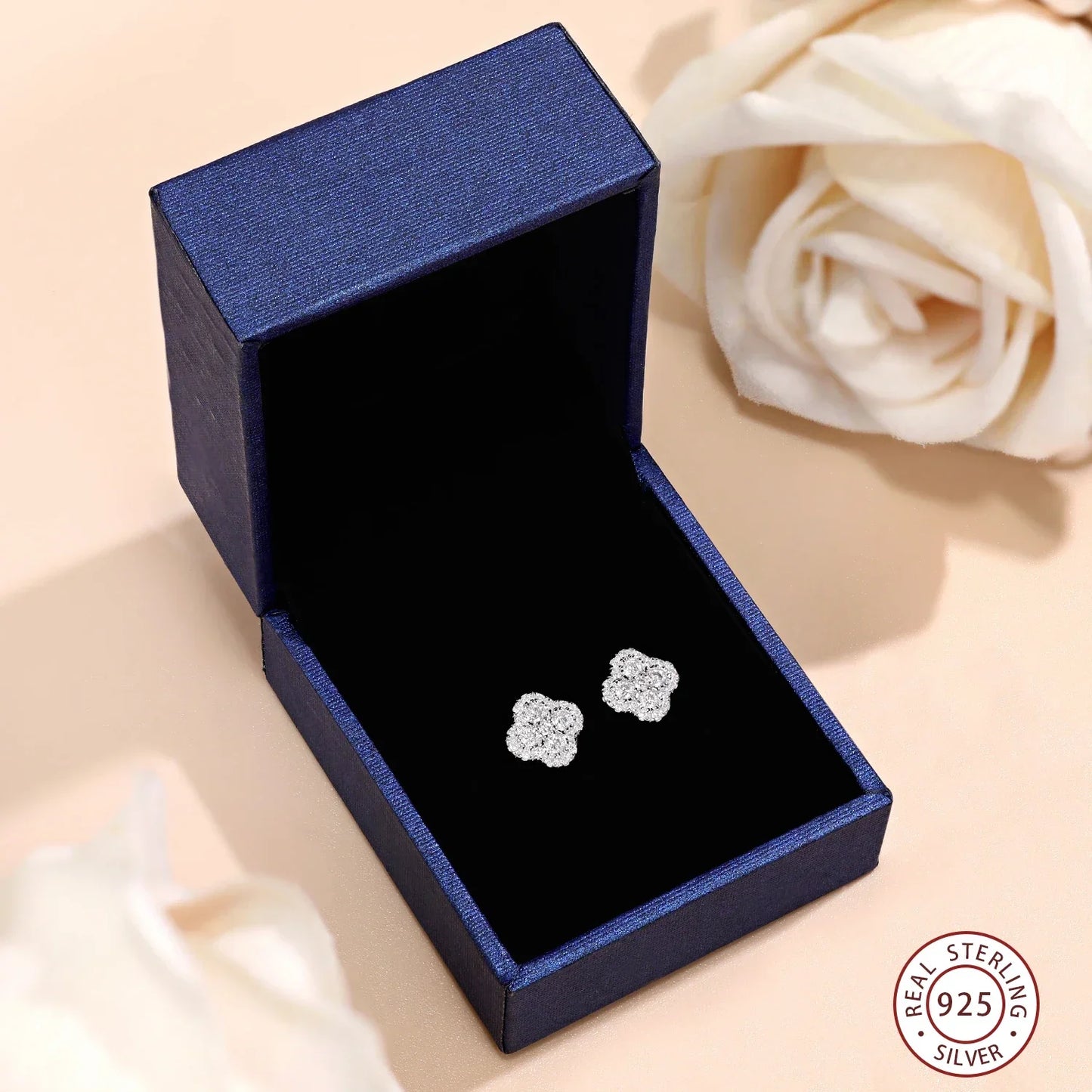 Moissanite Four-Leaf Clover Stud Earrings S925 Sterling Silver Women Gift