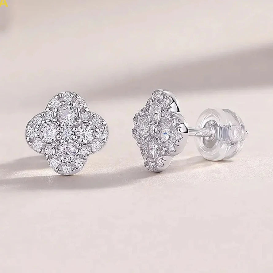 Moissanite Four-Leaf Clover Stud Earrings S925 Sterling Silver Women Gift