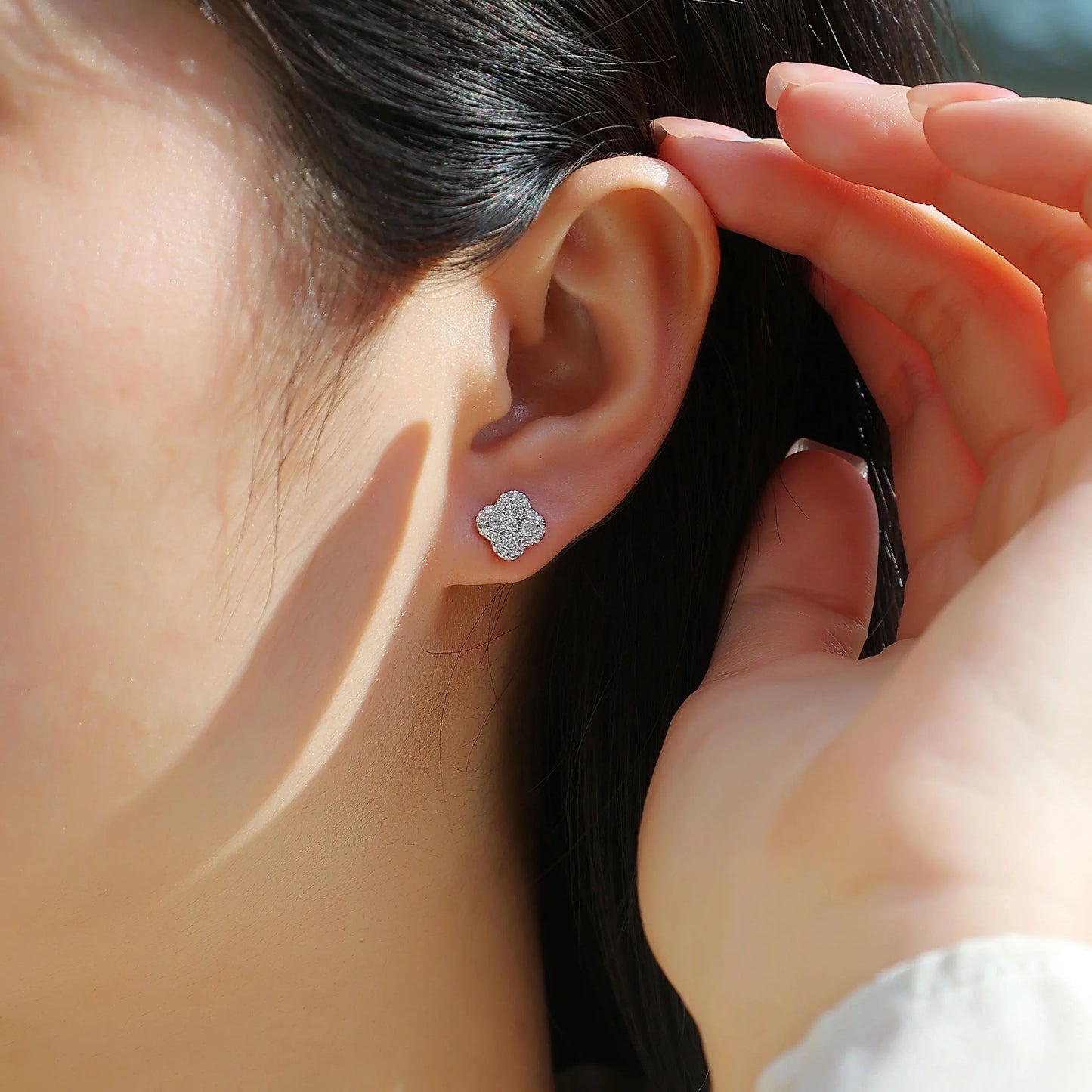 Moissanite Four-Leaf Clover Stud Earrings S925 Sterling Silver Women Gift