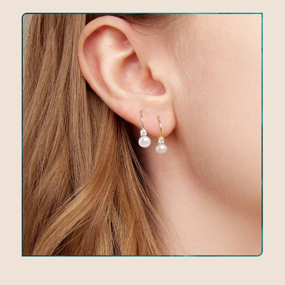 Moissanite Freshwater Pearl Drop Earrings 925 Sterling Silver Round Cut Dangle