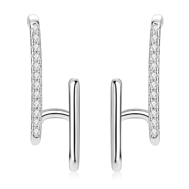 Geometric Double-Bar Moissanite Stud Earrings in Silver
