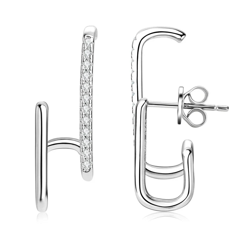 Geometric Double-Bar Moissanite Stud Earrings in Silver