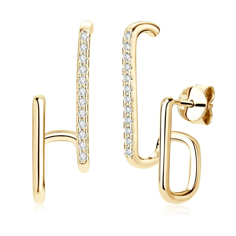 Geometric Double-Bar Moissanite Stud Earrings in Silver