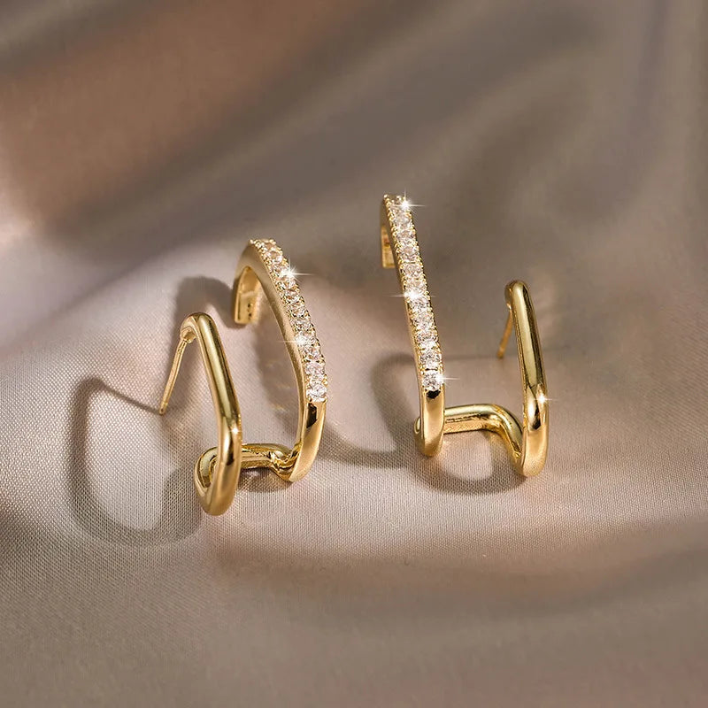 Geometric Double-Bar Moissanite Stud Earrings in Silver