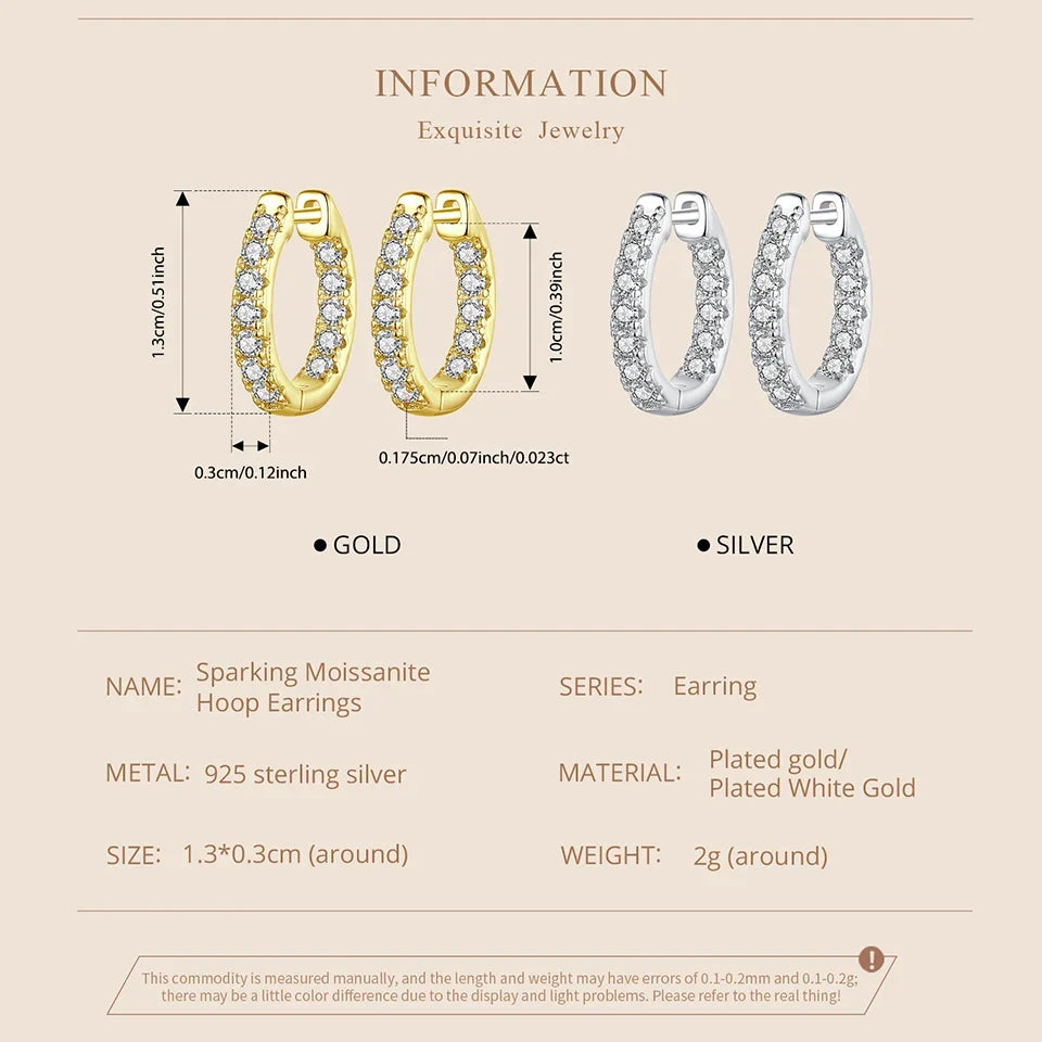 Moissanite Huggie Hoop Earrings in Sterling Silver