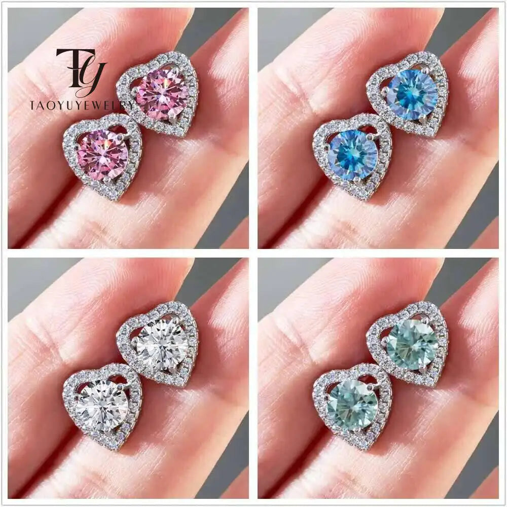 Moissanite 2ctw D Color Heart Stud Earrings 1ct Each 925 Sterling Silver