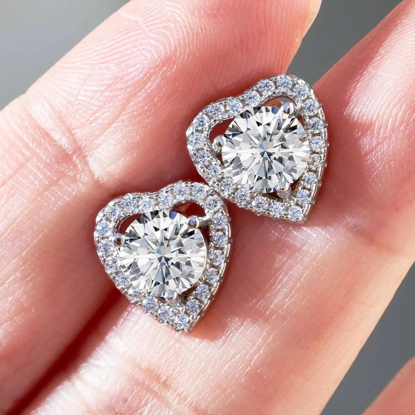 Moissanite 2ctw D Color Heart Stud Earrings 1ct Each 925 Sterling Silver