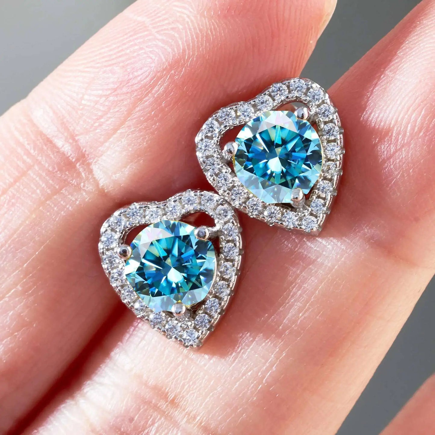Moissanite 2ctw D Color Heart Stud Earrings 1ct Each 925 Sterling Silver