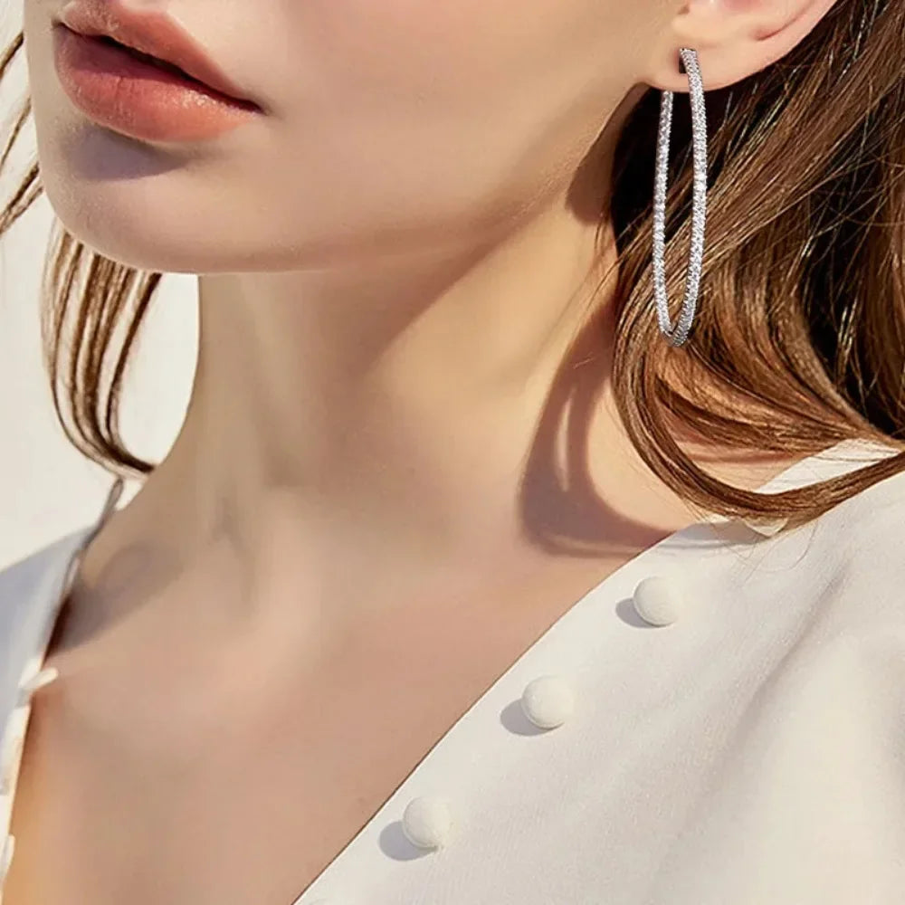 Moissanite Hoop Earrings 30/50mm Sterling Silver 925 Bridal Wedding Hoops