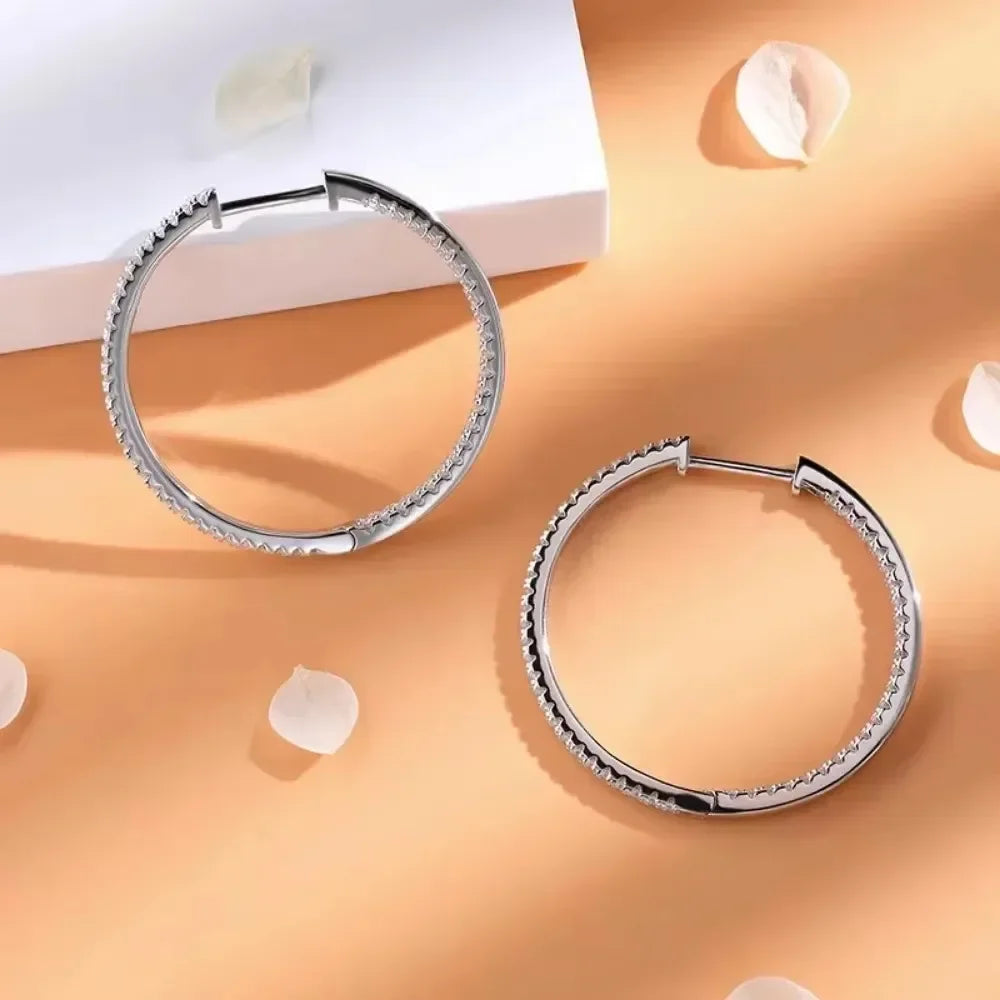 Moissanite Hoop Earrings 30/50mm Sterling Silver 925 Bridal Wedding Hoops