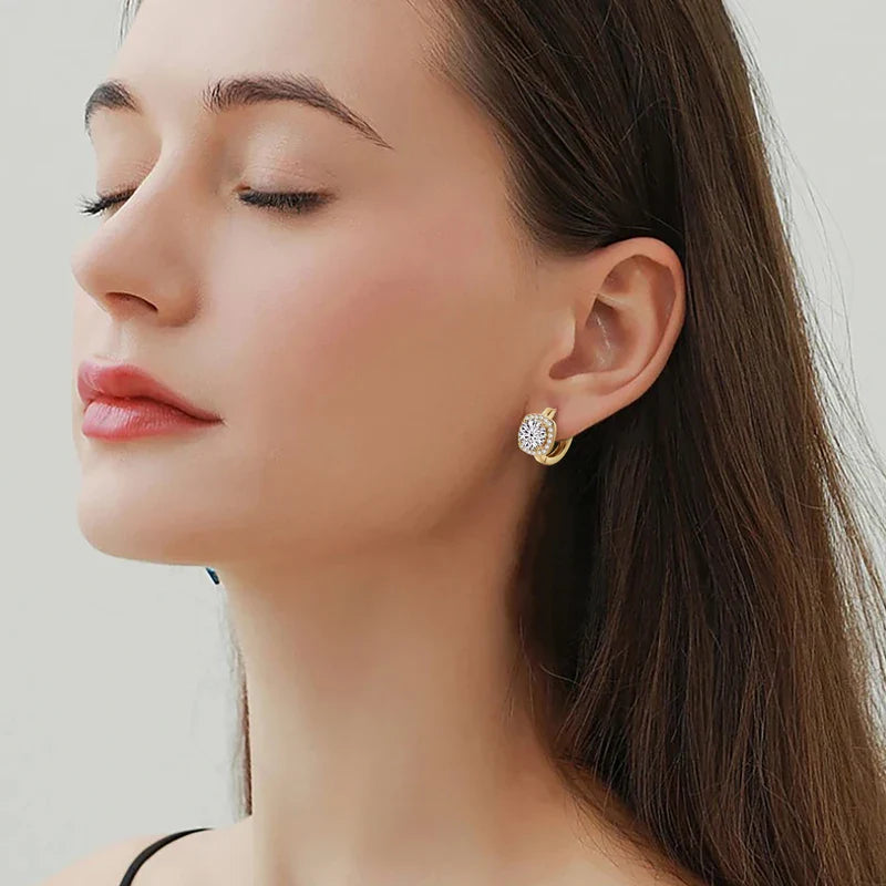 Moissanite Hoop Earrings 925 Sterling Silver Huggie For Women Girls Dainty