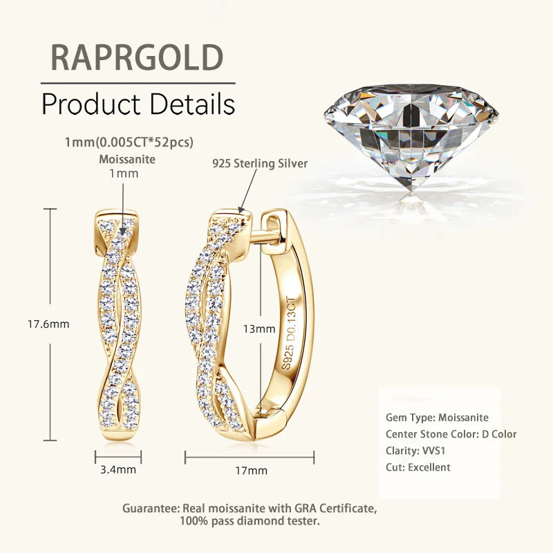 Twist Moissanite Hoop Earrings in 925 Sterling Silver