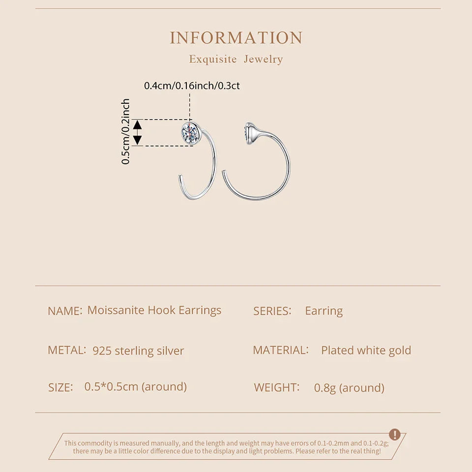 Moissanite Huggie Hoop Earrings 925 Sterling Silver Diamond Cut Dainty Hoops